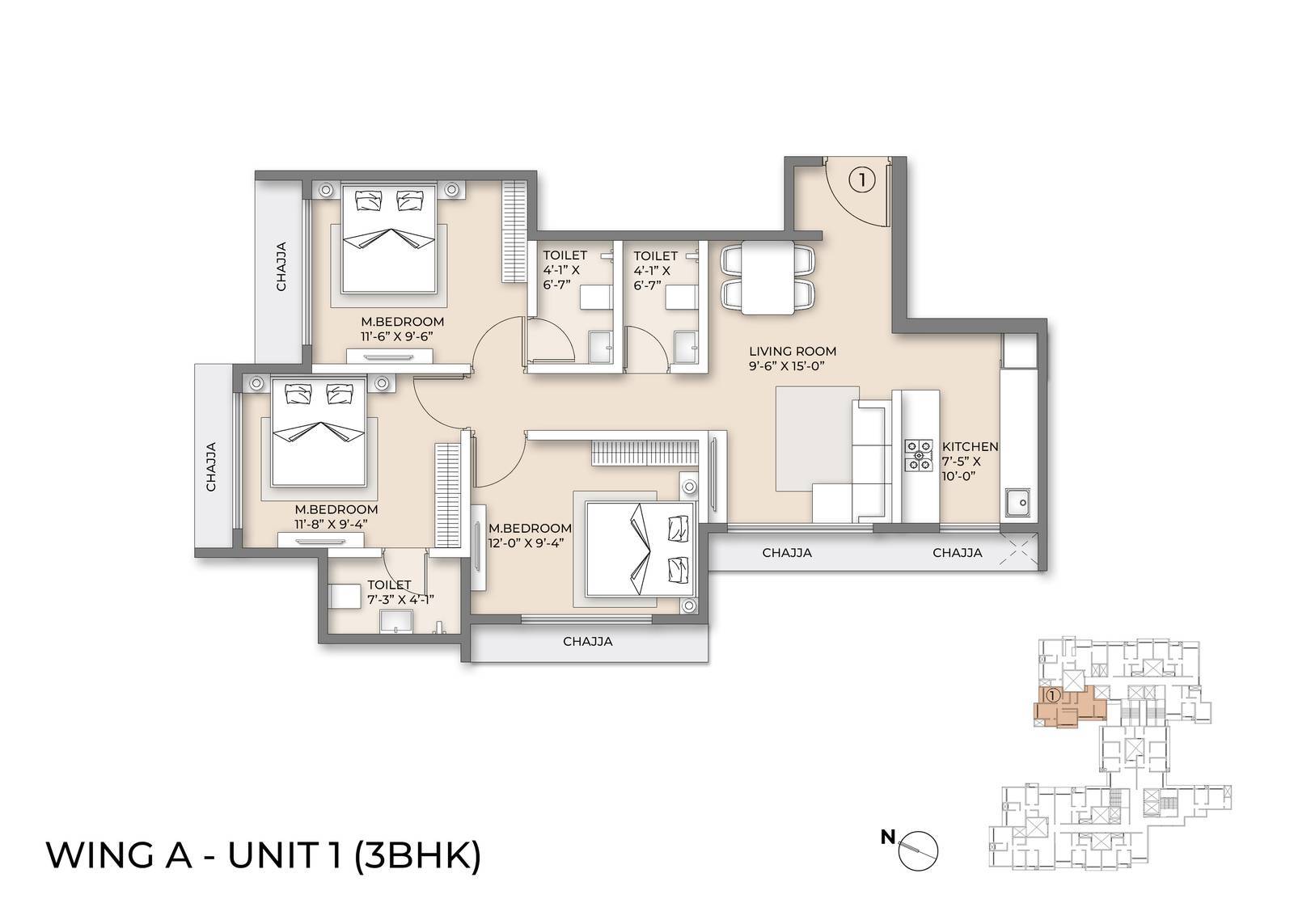 Wing A Floor Plan unit 1